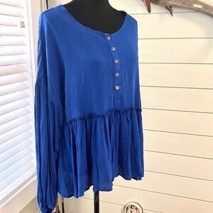 ⭐️Baku,Royal Blue Babydoll Blouse, Beautiful Lines, Excellent Condition, Size S